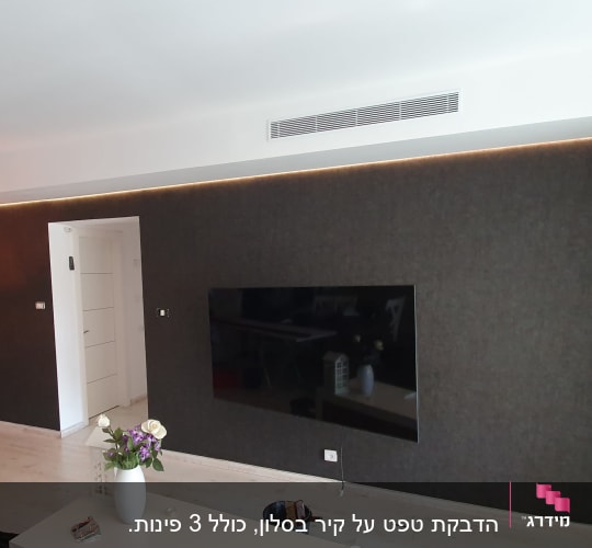 קיר עם טפט כהה וטלוויזיה תלויה